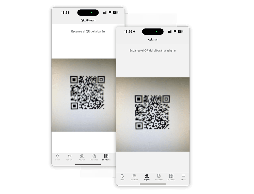 App móvil de Aseguis escaneando códigos QR de entregas