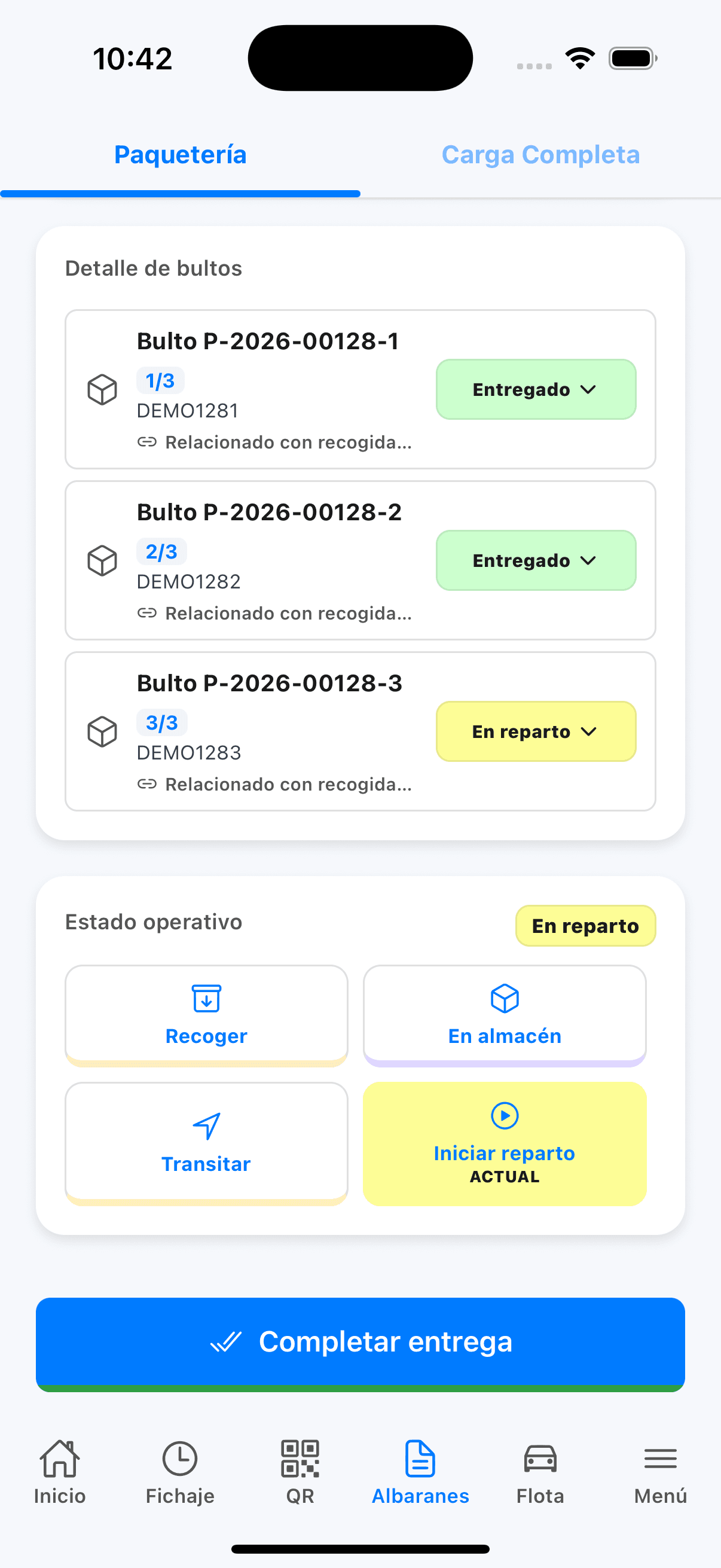 Envío de paquetería en la app real de Aseguis