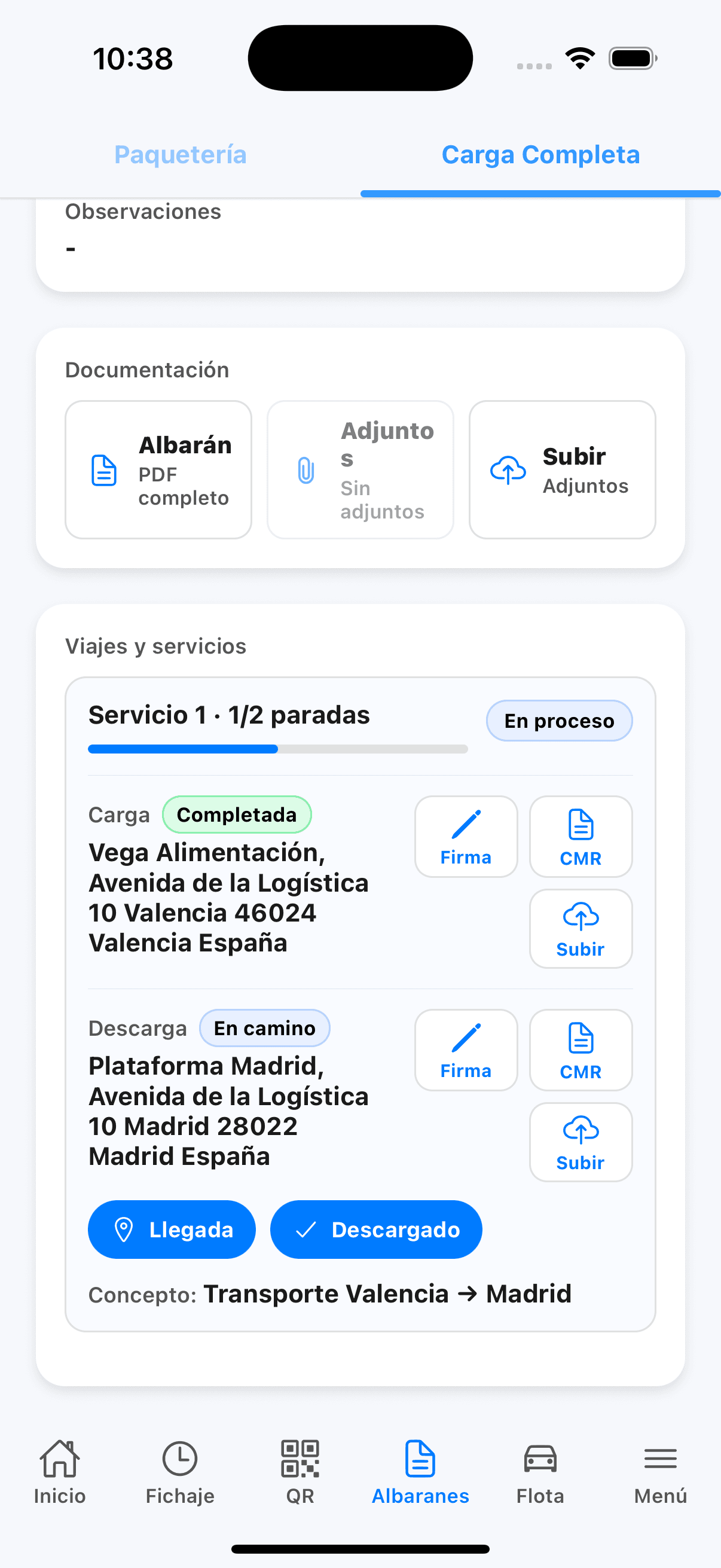 Servicio de carga completa en la app real de Aseguis